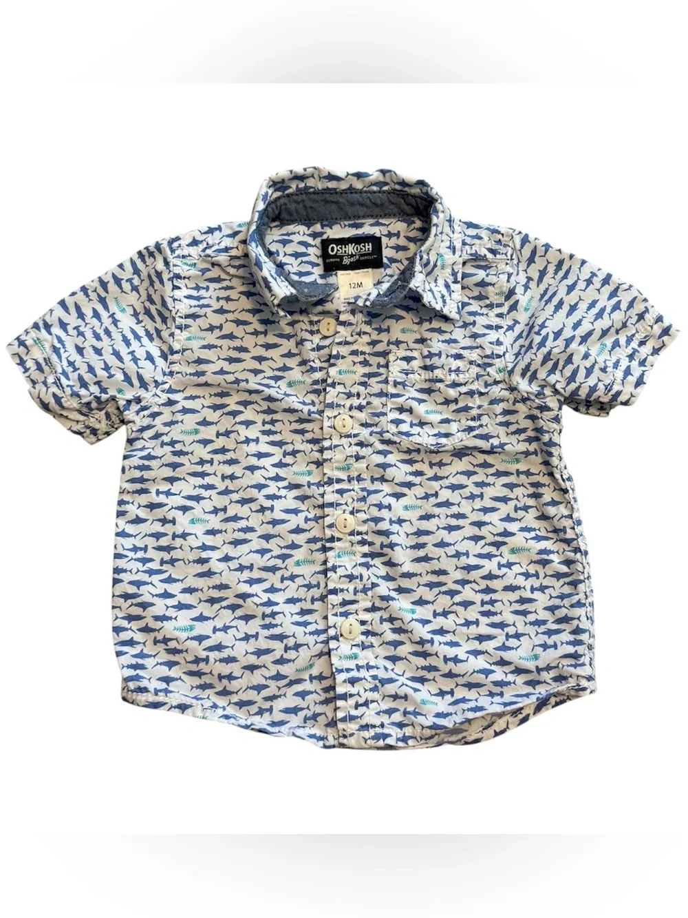 OshKosh B’gosh Baby Boy Shark Shirt 12M Whale Print Summer Top
